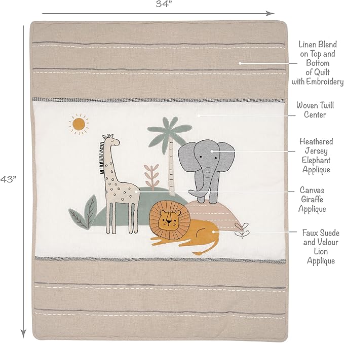 Lambs & Ivy Jungle Adventure Linen/Cotton 3-Piece Nursery Baby Crib Bedding Set