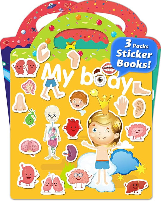 Walenced Reusable Sticker Book for Toddlers, Stickers for Kids, Toddler Sticker Book, Toddler Craft Activities, Toddler Travel Toys Ages 3 and Up Boy Girl Birthday Gifts