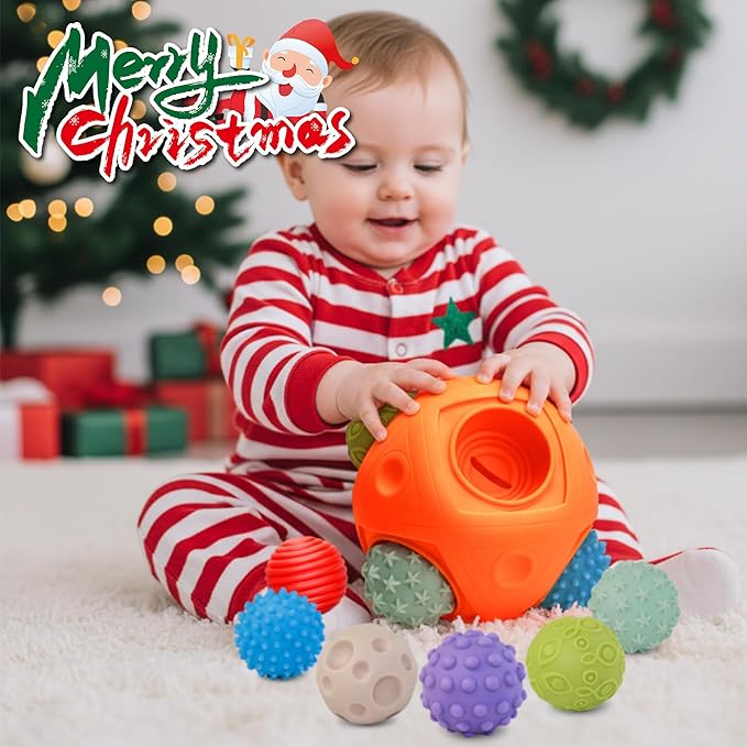 Balls for Toddlers 1-3 Baby Sensory Toys, Montessori Toys for Babies 6-12 Months Baby Toys, Sensory Ball BPA Free Teething Gift Toddler Balls Bath Toys with Bright Color Multi Textured