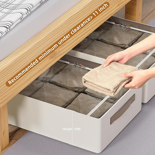 CYhom Underbed Storage Bins With Metal Frame, 10" High Under Bed Storage Containers, Large Capacity Under Bed Organizer Boxes (Beige, 23.6” L x 11.8” W x 10” H)