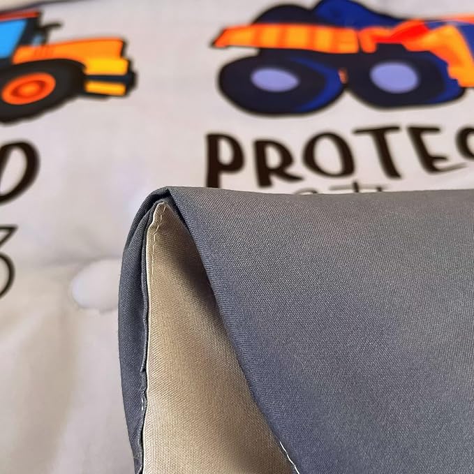 4 Piece Toddler Bedding Set for Boys,Cars Construction Toddler Bed Comforter Set Includes Comforter,Flat Sheet,Fitted Sheet and Pillowcase,Christan Trucks Tractors Bed in A Bag for Kids Bedroom