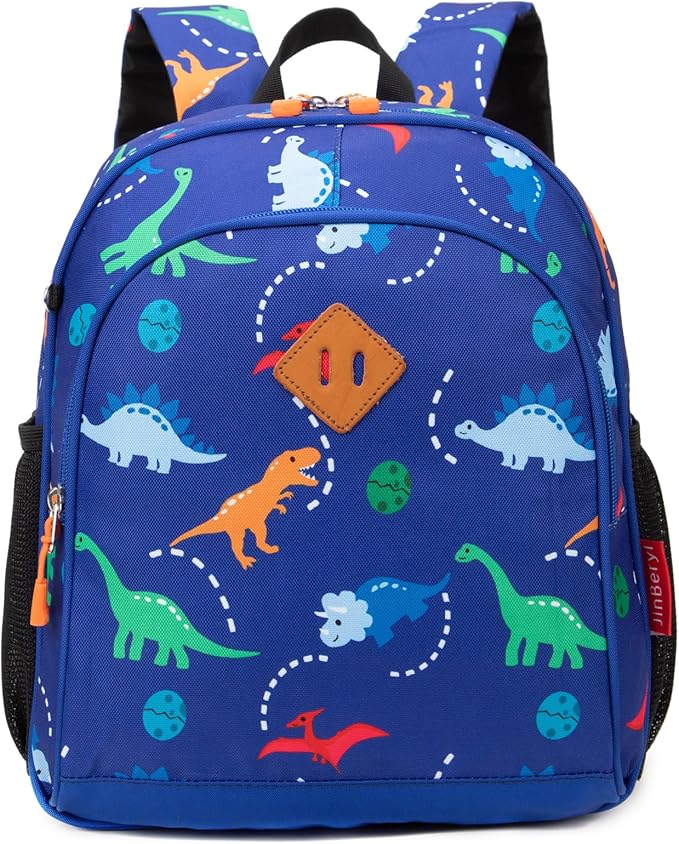 JinBeryl Toddler Backpack for Boys or Girls, Little Kids Backpack for Preschool or Kindergarten (Dinosaur Blue, Mini)