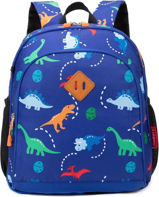 JinBeryl Toddler Backpack for Boys or Girls, Little Kids Backpack for Preschool or Kindergarten (Dinosaur Blue, Mini)