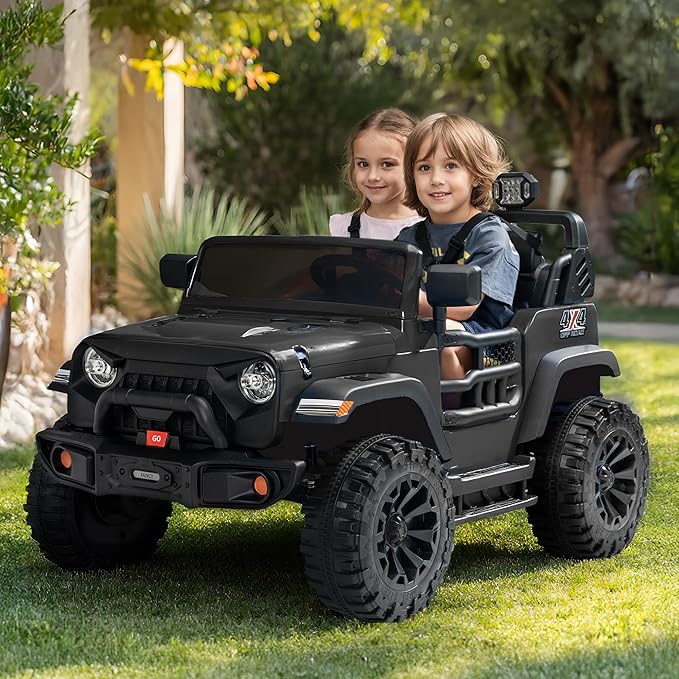2 Seater Ride on Car Toy, 24V 4WD Electric Car for Kids 4-8 with Remote Control, 4x200W Motors, Capacity 150 lb - Black