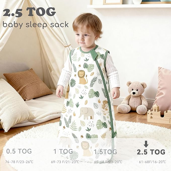 Baby Sleep Sack 12-18 Months 2.5 TOG, Winter Baby Wearable Blanket with 2-Way Zipper, Infant Toddler Warm Sleeping Sack for Newborn Boys and Girls, Happy Forest