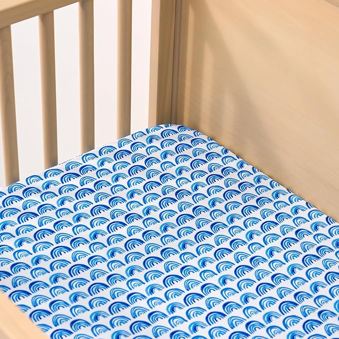 Little Sleepies Baby Crib Sheets, Buttery Soft Viscose from Bamboo Crib Sheets for Boys & Girls, Toddler Bed Sheet, Standard Crib Mattress Sheet, Super Stretchy & Elasticized (Blue Rainbows)