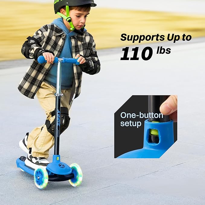 ZIFFY Multicolor 3 Wheel Scooter for Kids 3-5, Toddler Kick Scooters with LED Light-Up Wheels for Boys and Girls, 5 Adjustable Height and Lean-to-Steer Design, Support up to 110 lbs by JOVA