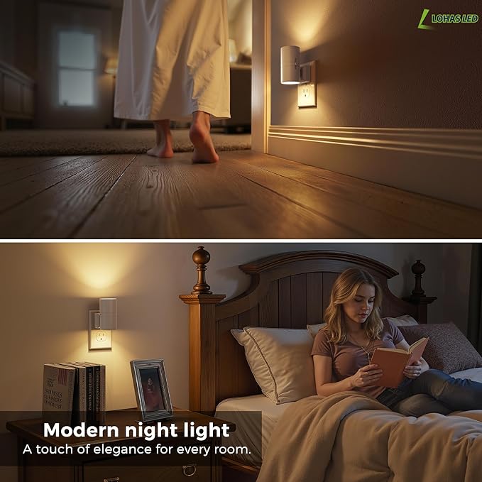 L LOHAS LED Night Light Plug in, 2 Pack, Night Lights Plug into Wall, Light Sensor, Cement Gray Housing, Soft White Nightlight, 3000K 100LM Dimmable Nightlights for Hallway Bedroom Stairway