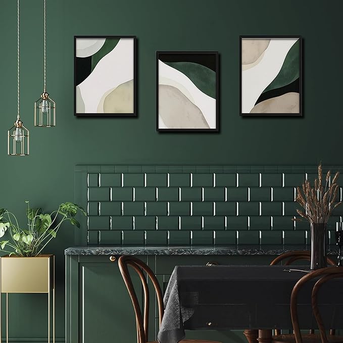 Framed 3D Textured Green Abstract Wall Art, Modern Abstract Wall Decor Paintings, Contemporary Minimalist Neutral Artwork Posters Prints Pictures for Living Room Bedroom Home Decor 12x16 Inch