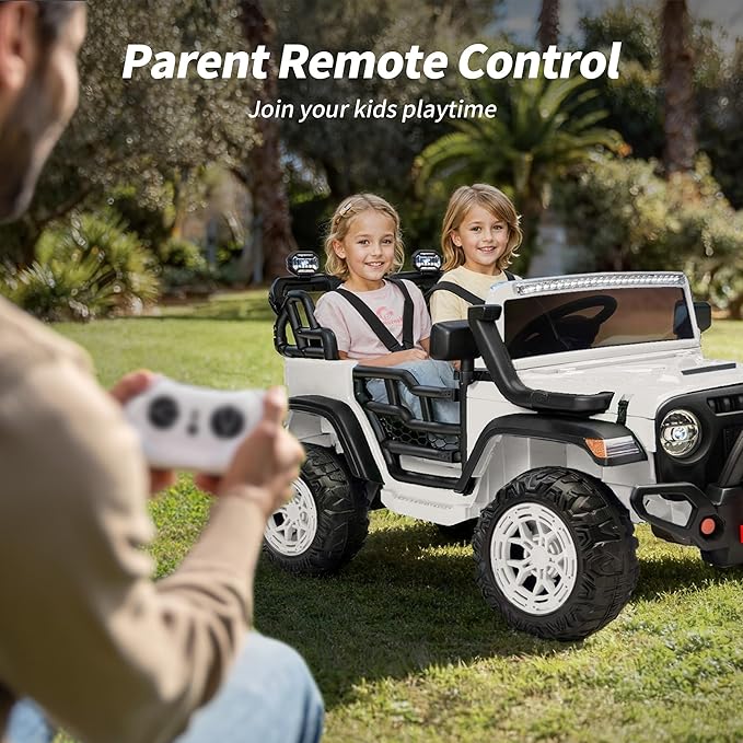 2 Seater Ride on Electric Car, 12V Ride on Toy Car for Kids 4-8 w/Remote Control, EVA Tires - White