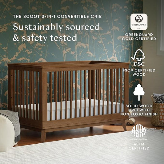 Babyletto Scoot 3-in-1 Baby Crib Convertible to Wooden Toddler Bed, Daybed - GREENGUARD Gold Certified - Easy Assembly, Made of 100% Solid Wood - Includes Toddler Conversion Kit - Walnut