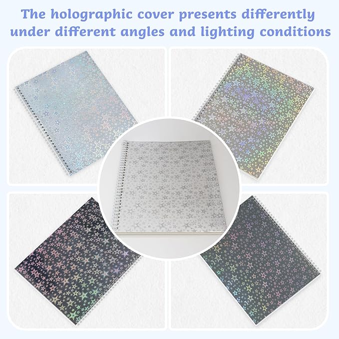 Dajino Large Reusable Sticker Book Collecting Album 8.5×11 Inch Sticker Storage Collection Organizer Book for Adult with 40 Sheets Letter Size Blank Release Paper and Holographic Cover (Star)