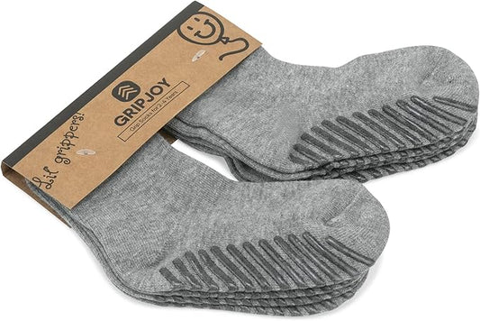 Gripjoy Toddler Socks with Grippers, Non-Slip for Kids, Enhanced Stability, Comfortable Cotton - 4 Pairs