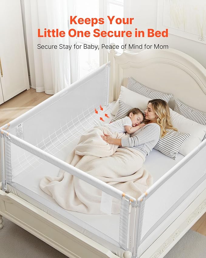 VEVOR 3 Piece Toddler Bed Rail, Kids Beds Guard Rail with Reinforced Iron Pipe and Oxford Cloth, Adjustable Height Bed Side Railing, Portable Guard Bumper Barrier for King Size, 3 Sides, Grey