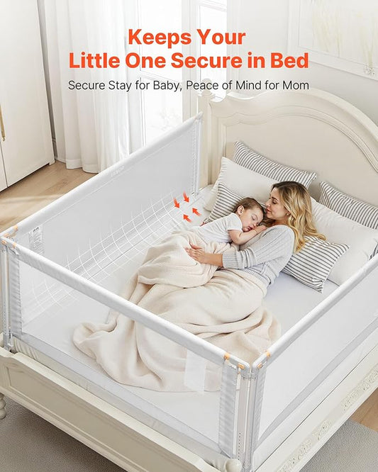VEVOR 3 Piece Toddler Bed Rail, Kids Beds Guard Rail with Reinforced Iron Pipe and Oxford Cloth, Adjustable Height Bed Side Railing, Portable Guard Bumper Barrier for King Size, 3 Sides, Grey