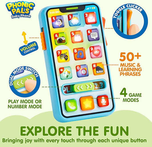 JOYIN Baby Toys 6-12 Months - Cell Phone with 4 Game Modes & 50+ Music and Learning Phrases, Educational Toys for Toddlers 1-3, Kids Pretend Phone Birthday Gifts for Girls Boys Age 1 2 3 Year Old