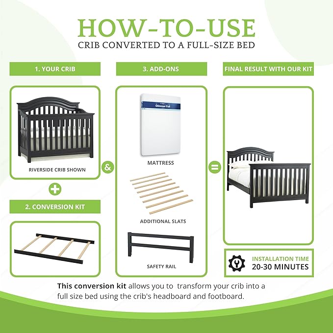Full-Size Conversion Kit Bed Rails for Baby Cache Convertible Cribs - Solid Wood Rail - Toddler and Adult Bed Rail for Full-Size Beds - Essential Nursery & Baby Furniture (Black)