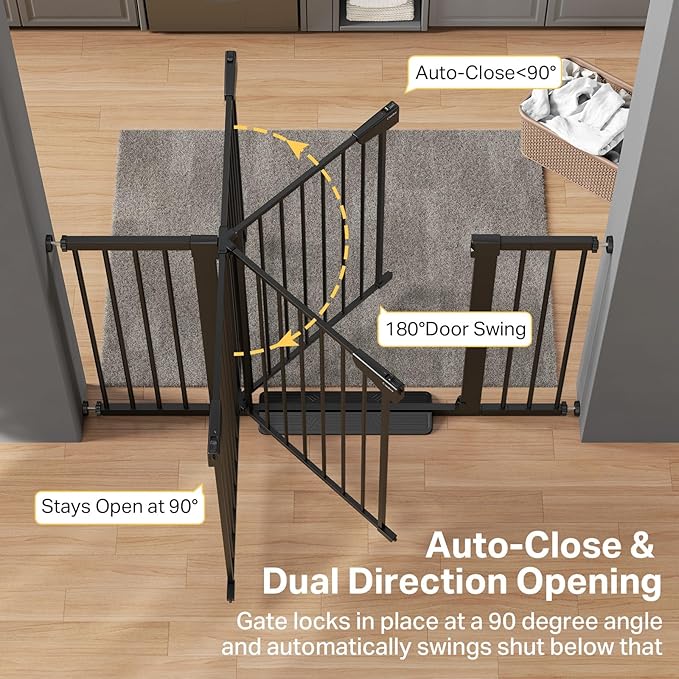 Cumbor 29.7"–51.5" Extra Wide Baby Gate for Stairs, Pressure-Mounted Dog Gates for Doorways & Hallways, Auto-Close Walk-Through, No-Trip Design, Child Proof Safety, Dog/Pet Gate for Indoor Use, Black