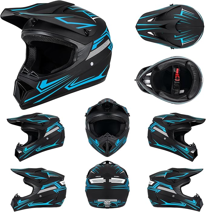 Youth Kids Motocross Helmet, Adult ATV Dirt Bike Helmet with Goggles Gloves & Mask Quick, Full Face Motorcycle Helmet with Quick Release Buckle DOT Certified