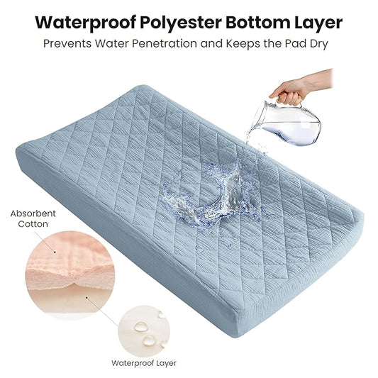 Konssy Waterproof Muslin Changing Pad Cover 2 Pack, Quilted Cotton Fitted Diaper Changing Table Cover, Soft Changing Pad Sheets for Girls Boys (Star,Blue)