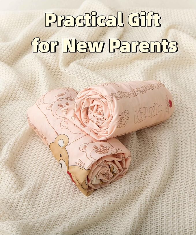 SDY Jersey Crib Sheets for Baby Girls,52"x28"X8", Pink Kawaii Bear Standard Oval/Retangle Crib Mattress Sheets for Toddler,Super Soft Breathable