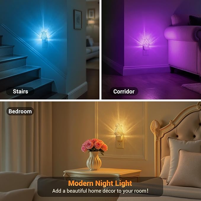 JandCase 2 Pack Plug in Night Light, 10 Color Changing Castle Night Light with Dusk to Dawn Sensor, Acrylic RGB Nightlight for Kids Girls Bedroom, Gifts for Girls