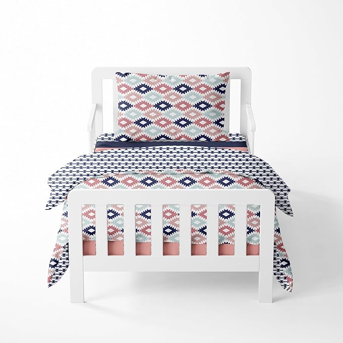 Bacati - Emma Aztec Coral/Mint/Navy 4 pc Toddler Bedding Set