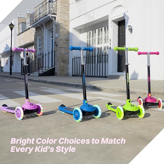 ZIFFY Multicolor 3 Wheel Scooter for Kids 3-5, Toddler Kick Scooters with LED Light-Up Wheels for Boys and Girls, 5 Adjustable Height and Lean-to-Steer Design, Support up to 110 lbs by JOVA