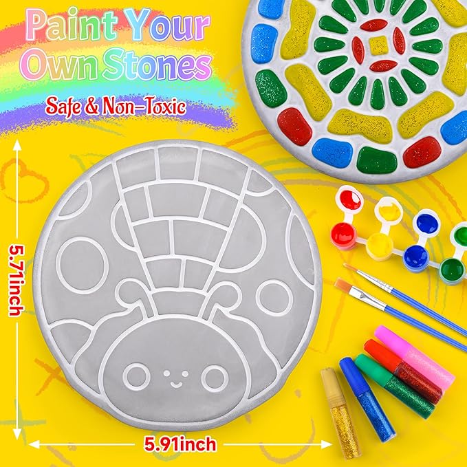 Chiozgi Stepping Stones Painting Kit for Kids, Crafts for Kids Ages 4-8, DIY Garden Stone Outdoor Crafts Paint Your Own Arts and Crafts, Perfect Keepsake, Birthday Party Idea for Children