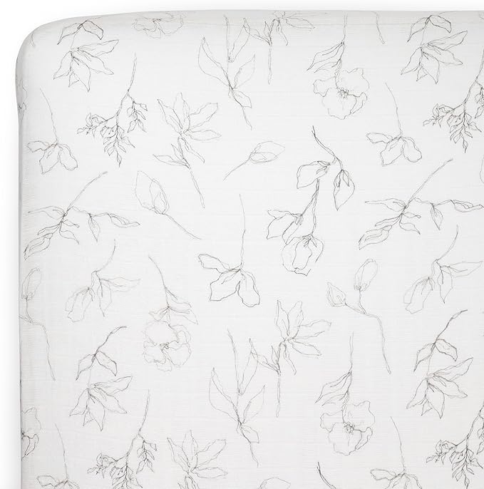 Little Unicorn 100% Natural Organic Cotton Muslin Crib Sheets | Breathable, Naturally Soft Fabric (Pencil Floral)