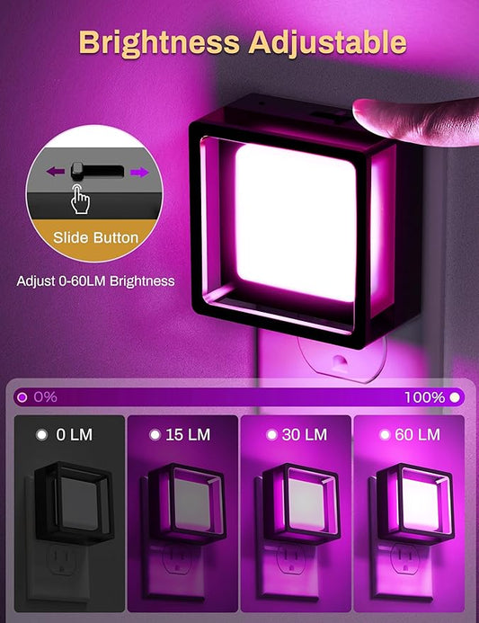 DORESshop Purple Night Light [2 Pack], Night Lights Plug Into Wall, Night Light Dusk to Dawn Sensor, LED NightLight Adjustable Brightness, Bedroom, Bathroom, Hallway, Stairs, Halloween, Party