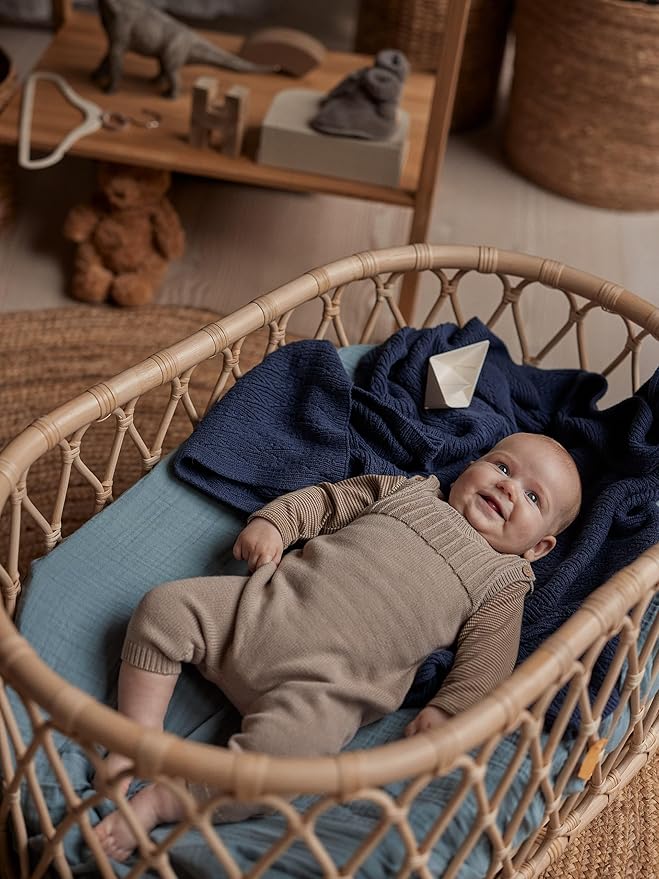 Crib Sheets – Organic Cotton Muslin Fitted Crib Sheet – Standard Size for Baby Boy and Baby Girl 28" x 52" Ultra-Soft and Breathable. (Tradewinds)