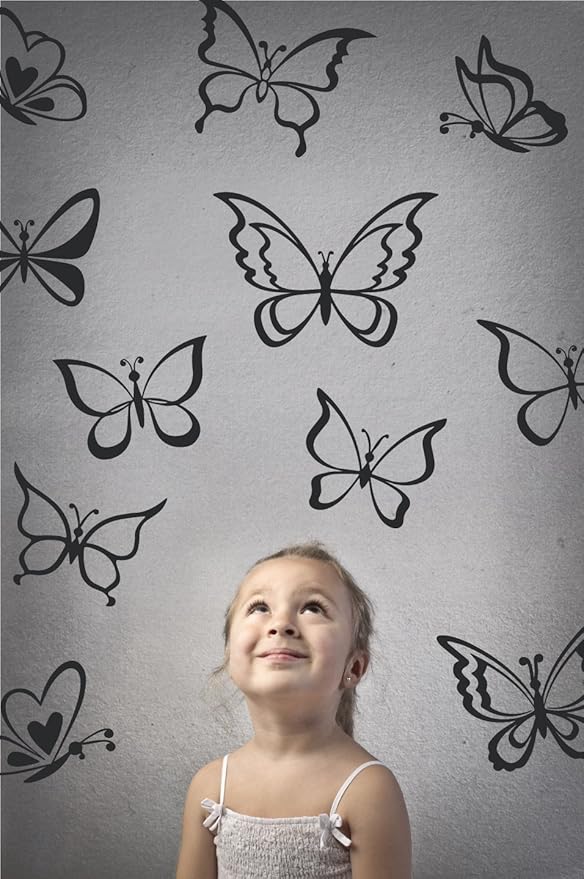 The Decal Guru Butterfly Wall Art Vinyl Stickers DIY Nursery or Girls Room Decor Peel and Stick Butterflies Decals (Black, 55x58 inches)
