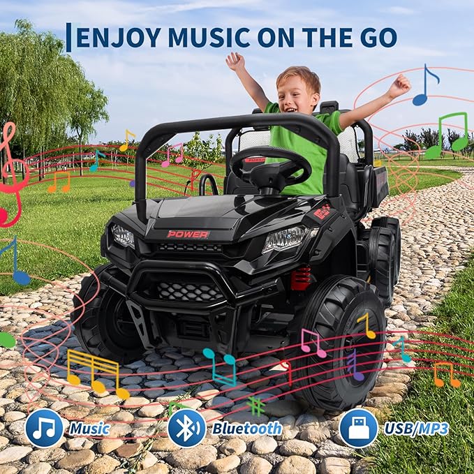 24V 4WD Electric Ride-on Dump Truck for Kids, 2-Seater with Parental Remote Control, 3 Speeds, All-Terrain Off-Road Toy Car for Boys Girls,Black