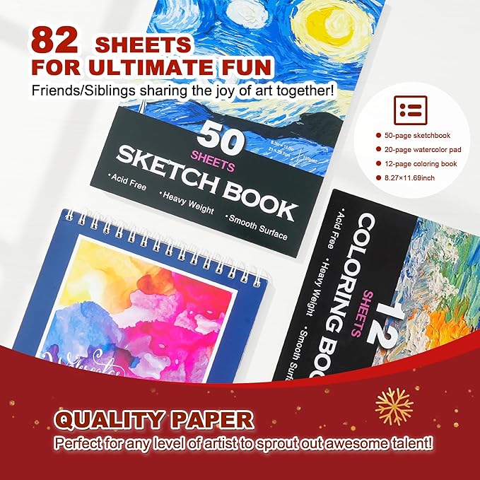 GOTIDEAL 143 Piece Kids Art Kits,Art Supplies with 3 Drawing Pads,Waterclolr Paints,Crayons,Colored Pencils,Paint Set in Wooden Case,Professional Art Kit Gift,Kids,Teens,Beginners（Auburn）