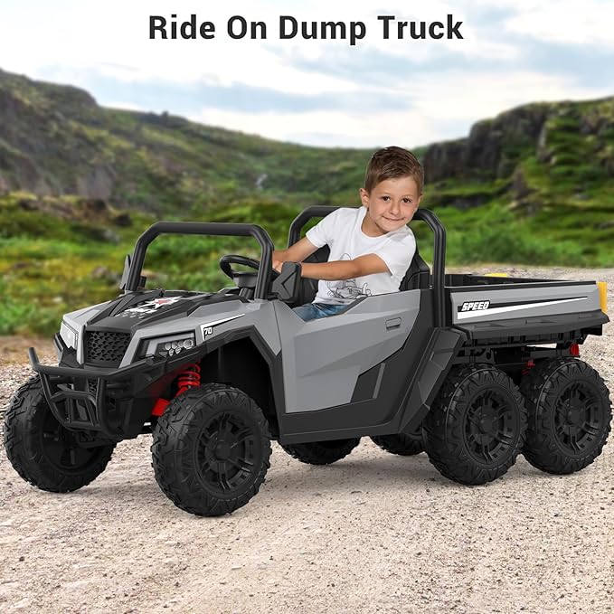 24V 2 Seater Ride on Dump Truck with Remote Control for Big Kids, 4WD 6 Wheels Ride on Car w/Music Player & LED Lights, Ride Toy Gift for Kid