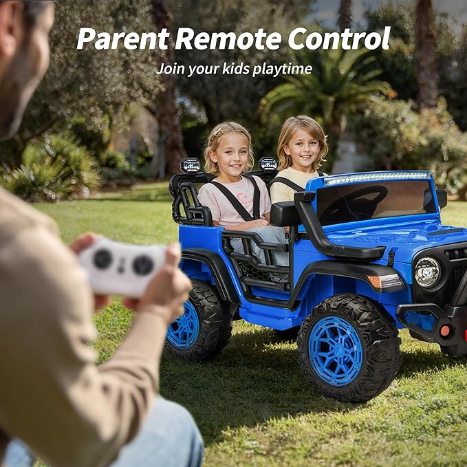 2 Seater Ride on Electric Car, 12V Ride on Toy Car for Kids 4-8 w/Remote Control, EVA Tires - Blue