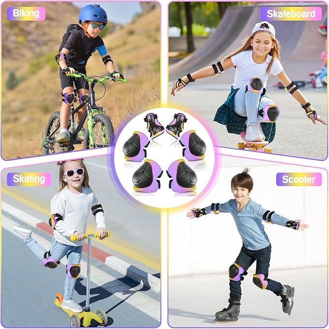 Kids Protective Gear Set Knee Pads for Kids 3-14 Years Toddler Knee and Elbow Pads with Wrist Guards 3 in 1 for Skating Cycling Bike Rollerblading Scooter
