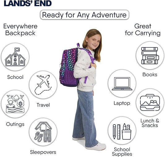 Lands' End Unisex Kids Large ClassMate Lightweight Durable Elementary School Backpack, Rose Violet