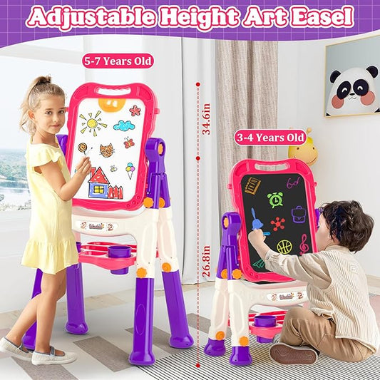 Easel for Kids,Toddler Toys for 3+ 4 5 Year Old Girl Gifts,Double Sided Magnetic Kid Art Ease,Dry Erase Drawing Painting Board,Toddler Easel Learning Toys for 3+ 4 5 Girl Birthday Christmas Gifts