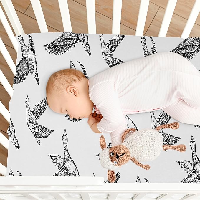 Fitted Crib Sheets for Baby Boys or Girls Soft Breathable Baby Play Yard Sheet for Standard Size Crib Mattress 52x28in Flying Geese