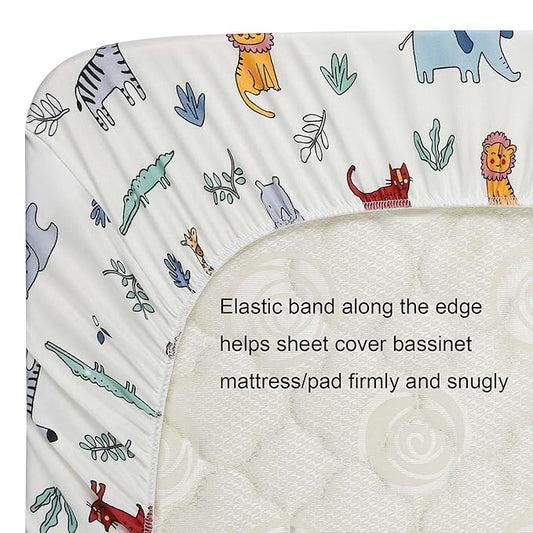 Onacosht Stretchy Bassinet Sheets 33" x 19" Compatible with Mika Micky, KoolaBaby (3 in 1), BabyBond, HARPPA and RICUTON Bedside Bassinet, 3 Pack, Elephant Giraffe Zebra Printing