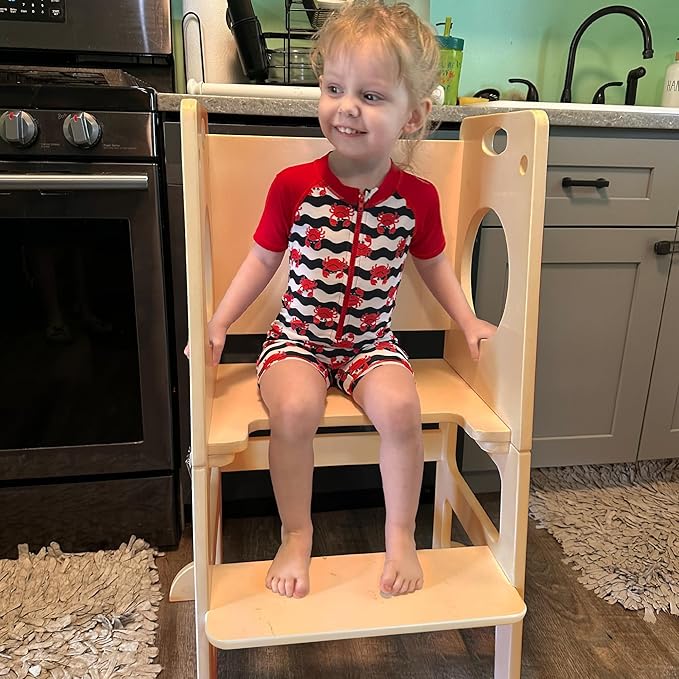SHWWQUE Toddler Tower Step Stool for Kids Kitchen Stool Helper Toddler Standing Tower Foldable Children Table Kids Table and Chair Set Montessori Helper Tower Natural