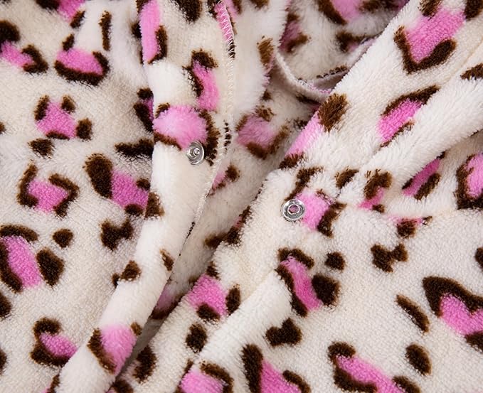 Kids Toddler Cartoon Hooded Plush Robe Leopard Pajamas Fleece Bathrobe Children Sleepwear