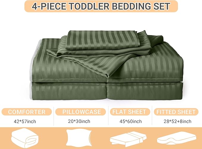 ZPECC Toddler Bedding Set - 4 Piece Hypoallergenic Baby Crib Bedding Set for Boys and Girls, Includes Toddler Comforter, Flat Sheet, Fitted Sheet and Pillowcase, Olive Green