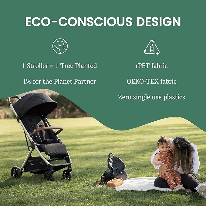 Bombi Bēbee V2 Lightweight Baby Stroller - Premium Vegan Leather, One-Hand Fold, Infinite Recline, Aircraft-Grade Aluminum Frame, XXL Canopy, and Ample Storage Umbrella Stroller - Onyx