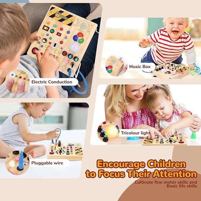 Toddler Busy Board,Montessori Toys for 1-3 Year Old Boys,Sensory Travel Toys,Preschool Learning Activities,Christmas & Birthday Gift for Toddler (Busy Board v4)