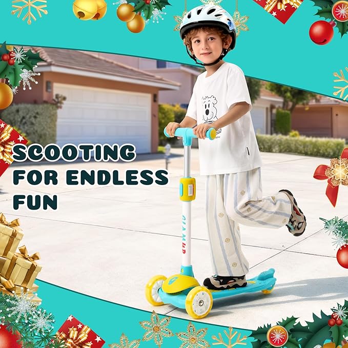 GLAMUP Kids Kick Scooter 3 Wheels, Kids Scooter Height Adjustable Handlebar, Lean-to-Steer System & Easy-Folding Mechanism, Ages 3-14 Boys and Girls