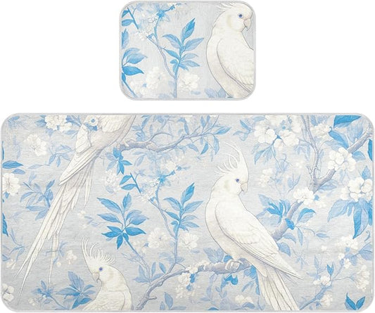 Cooling Baby Mattress pad Protector 28" x 52"Ultra Soft Crib Bumper Pads for Kids, Adult Elegant Animal White Cockatoos Bird Gray Blue