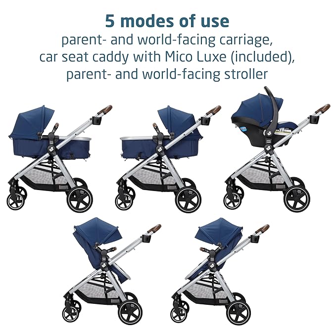 Maxi-Cosi Zelia™ Luxe 5-in-1 Modular - Baby Travel System Car Seat and Stroller, Infant Car Seat and Stroller Combo, Baby Car Seat and Stroller Combo in New Hope Navy